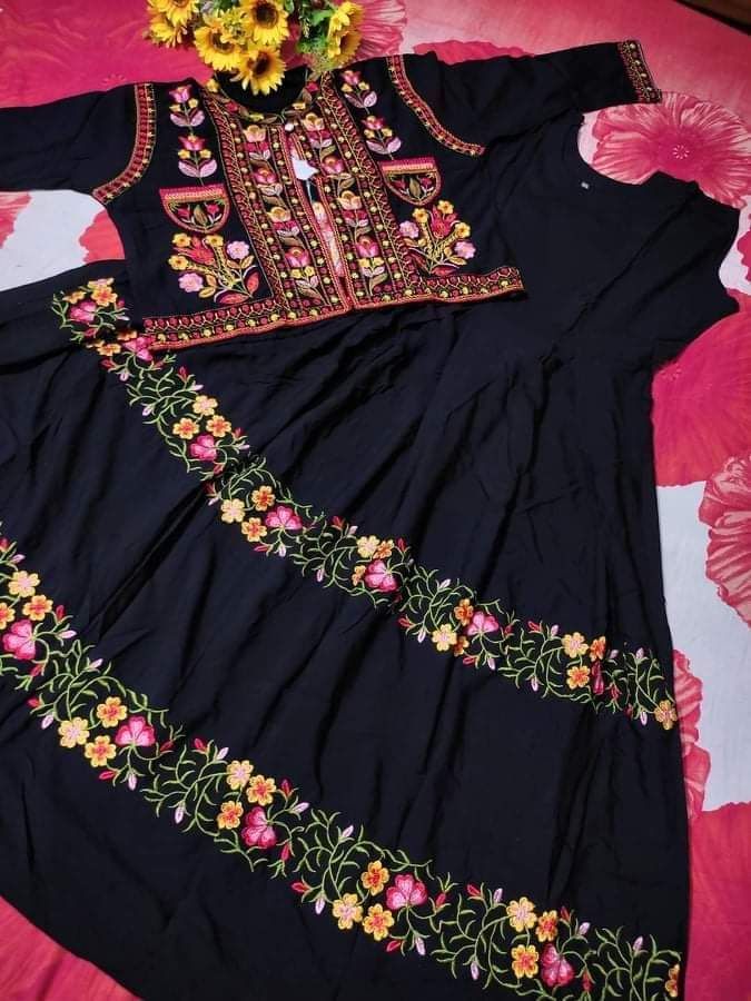 Grown full ready kurti collection Material china linen fabric with embroidery work for women