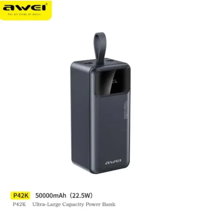 Awei P42K Power Bank 50000mAh Portable Powerbank For iPhone14 13 12 pro Xiaomi 22.5W PD Fast Charger