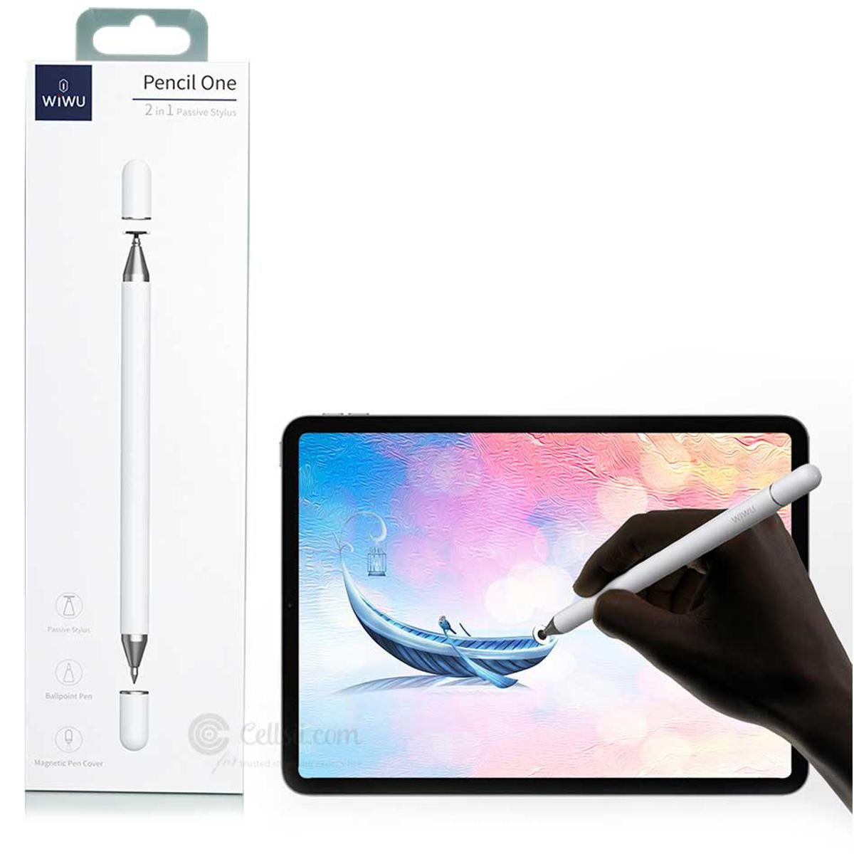 WiWU Pencil One 2 in 1 Passive Stylus FOR Apple Android & Microsoft System - White